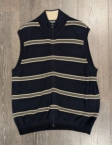 Brooks Brothers Country Club Full Zip Sweater Vest Mens Extra Large Blue Striped - Picture 1 of 7