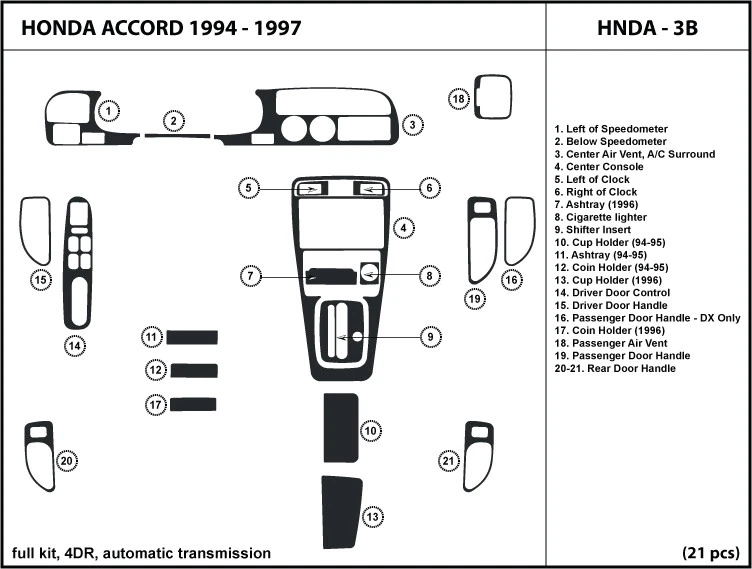 Kit de molduras de tablero de fibra de carbono para Honda Accord Sedán 1994-1997 con palanca de cambios automática Foto 1 de 1
