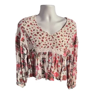 Chelsea & Violet Boho Floral Long Sleeve Rayon Top Size Small - Picture 1 of 6