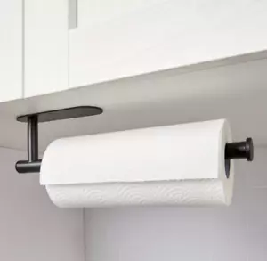 Kitchen Hanger Paper Roll Cabinet Towel Holder Black Rack Shelf Wall Adhesive - Picture 1 of 2