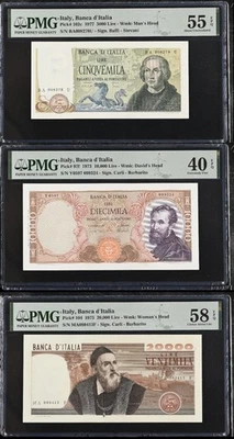 Italy - Banknote Set – 5000 / 10,000 / 20,000 Lire (1973–1977 ) PMG Graded - Image 1 of 4