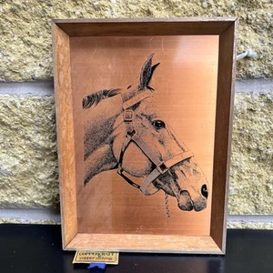 Vintage Etchmaster Copper Etching THE HUNTER Picture Framed Coppercraft Man Cave - Picture 1 of 7