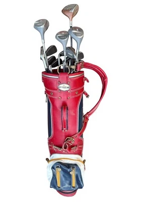 Bolsa de golf Dunlop vintage de 3 vías 16 palos de golf rojo blanco azul múltiples áreas de almacenamiento Foto 1 de 4