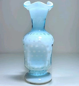 Jarrón de vidrio Fenton con estuche azul burbuja punto óptico 7" - Imagen 1 de 10