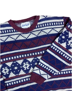 Perry Ellis America Vintage Men’s Sz Large Geometric Crewneck Wool Sweater 90s - Picture 1 of 10