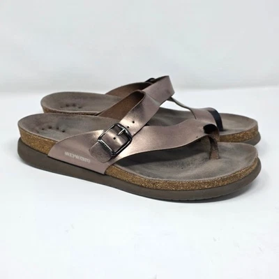 Mephisto Helen Rose Gold Leather Thong Sandals Cork Footbed Comfort Wedge Size 9 - Image 1 of 4