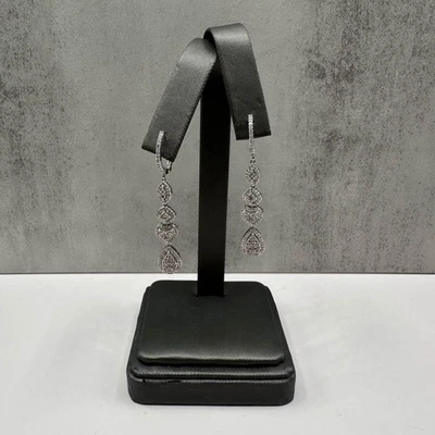 Diamond Multi Cluster Drop Earrings in 10kt White Gold - 1.2ctw Diamonds, New - Image 1 of 4