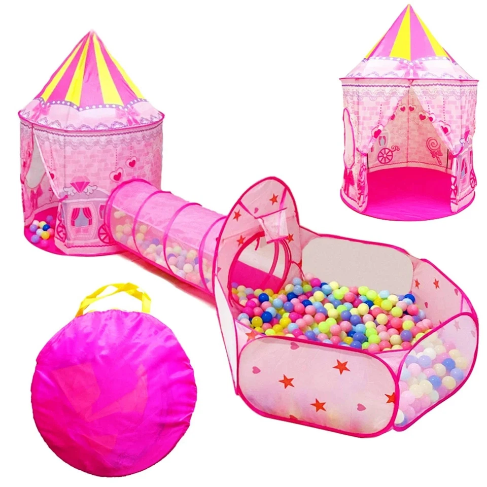 LOJETON 3pc Princess Fairy Tale Kids Play Tent Oval Crawl Tunnel Ball Pit for... - Image 1 of 4