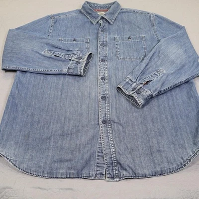 LL Bean Denim Shirt Jacket Mens XL Blue Plaid Lined Button Shacket Cotton - Image 1 of 4
