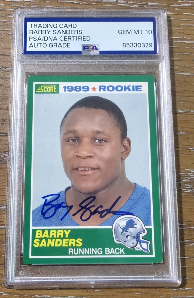Tarjeta automática de novato Score Barry Sanders 1989 #257 autógrafo de Detroit Lions PSA 10 Foto 1 de 2