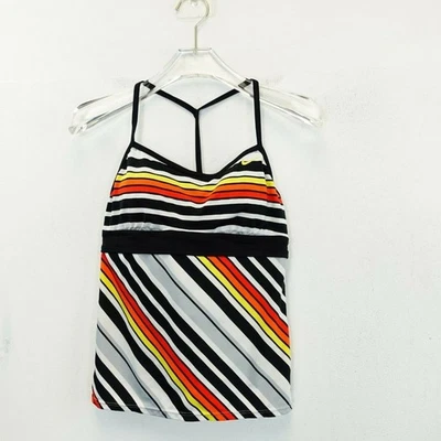 NIKE Racerback Sports Tank Top Womens 6 Black Striped Padded Tankini Swim Beach - Image 1 of 4