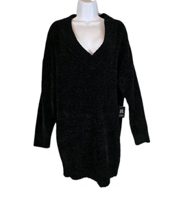Nuevo con etiquetas Vestido Suéter Express Para Mujer Mediano Grande Negro Chenilla Cuello en V Túnica Suave - Imagen 1 de 9