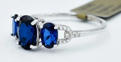 ANILLO AGUAMARINA/ZAFIRO AZUL Y DIAMANTES GENUINO 3,21 quilates oro 10K -nuevo con etiquetas Foto 1 de 4