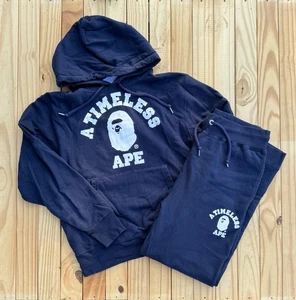 AUTHENTIC APE BAPE x JJJJOUND RELAXED FIT COLLEGE PULLOVER HOODIE/PANTS NAVY Sml - Picture 1 of 18