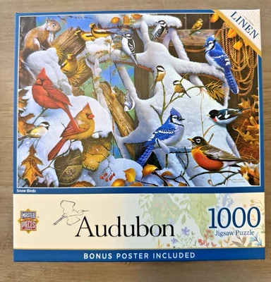 MasterPieces Linen 1000 Piece Jigsaw Puzzle Snow Birds with Poster 100% Complete - Image 1 of 4