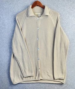 Cardigan maglione Linden Hill 100% cotone maglia colletto bottoni davanti beige XL VINTAGE - Foto 1 di 10