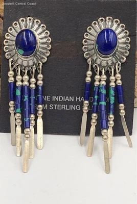 Quoc Turquoise Southwestern Sterling Silver Earrings W/ Azurite Malachite - Image 1 of 4