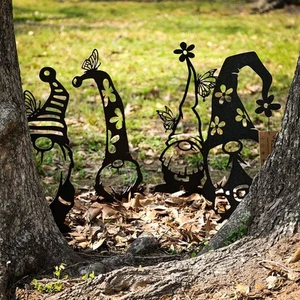 Metal Garden Gnomes Outdoor – Steel 4 Pack Lawn Ornaments & Statues, Funny Ya... - Picture 1 of 9