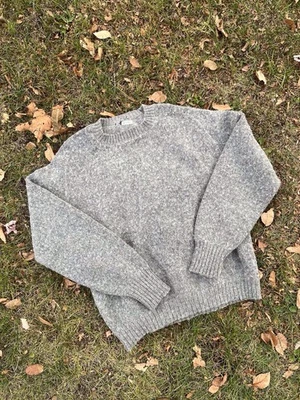 Blusa suéter masculina vintage 1950s 1960s cinza inverno malha tamanho grande feita à mão - Imagem 1 de 4