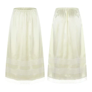 Womens Lace Trim Half Slips Long Dress Extender Slips Under Dress Underskirt - Picture 1 of 39
