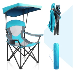 Folding Camping Chairs With Canopy Shade Portable Heavy Duty Outdoor Beach Chair - Picture 1 of 8
