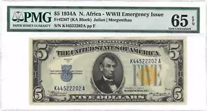 1934A $5 Nord Africa seconda guerra mondiale emissione di emergenza fr#2307 gemma PMG UNC 65 EPQ - Foto 1 di 2