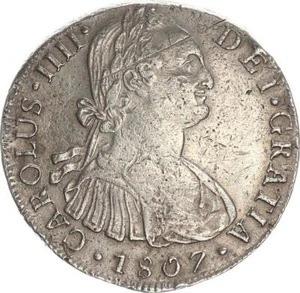 South America Peru Carlos IV 1788-1808 8 Reales 1807 JP (Lima) Silver VF - Picture 1 of 3