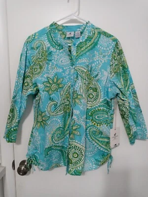 Caribbean Joe Island Supply Co. Bora Bora Paisley Button Down Blouse XL - Image 1 of 4