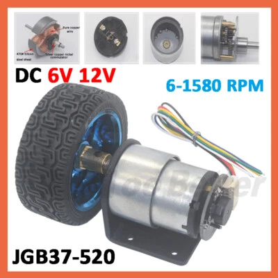 DC Getriebemotor 6V 12V 24V Mit Encoder 65mm Räder Bausätze 6-1580RPM JGA25-370 - Bild 1 von 4