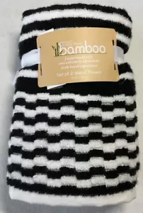 BAMBOO HAND TOWELS (2) BLACK WHITE 16 X 26 COTTON RAYON FROM BAMBOO NWT - Picture 1 of 2