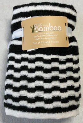 BAMBOO HAND TOWELS (2) BLACK WHITE 16 X 26 COTTON RAYON FROM BAMBOO NWT - Image 1 of 2