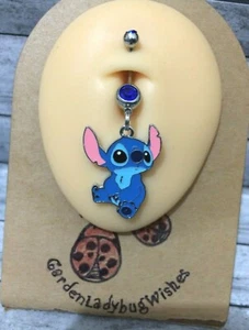 CUTE STITCH Sitting Blue Alien LILO and Stitch Belly Navel Ring Jewerly - Picture 1 of 4