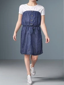 Girls overall jumper skirt one piece tube dress light weight fabric size S-M-L - Picture 1 of 2