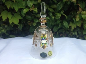 CAMPANA DE CRISTAL DE PLOMO BOHEMIA ENCAJE CORTADA A MANO ORO 18K Y ESMALTE 24% 6" COMO NUEVA - Imagen 1 de 4