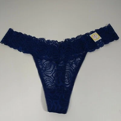 Womens Thong Panty XL Lace Sheer Mesh Blue Floral Sexy Lingerie NWT Flirtitude - Image 1 of 4