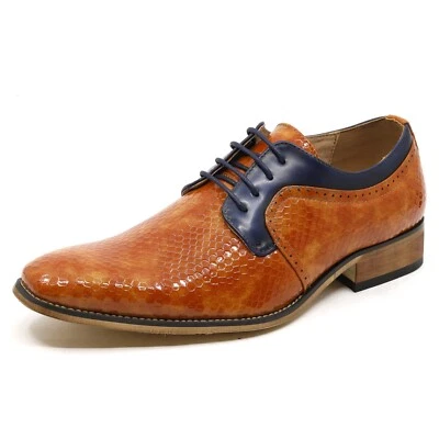Orange / Navy 2 Tone Men's Tuxedo Lace Up Oxford Dress Shoe - Image 1 of 4