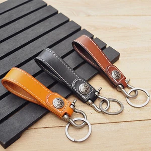 KEY CHAIN LEATHER Belt Loop Key Holder Ring Keychain Keyring Keyfob Detachable - Picture 1 of 8