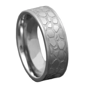 8mm Titanium Band Leopard Skin Etch Satin Flat Top Men Wedding Engagement Band - Picture 1 of 5