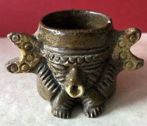 Vintage Mini Handmade Mexican Art Pottery Mayan Head Face God Of The Sun Tiny - Picture 1 of 6