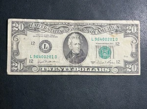 1981 $20 Dollar Bill L96400201 Fancy Serial Number San Francisco Vintage - Picture 1 of 3