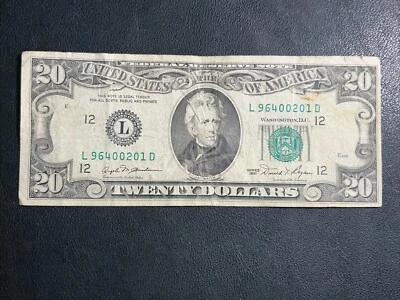 1981 $20 Dollar Bill L96400201 Fancy Serial Number San Francisco Vintage - Image 1 of 3