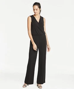 Ann Taylor Black Matte Jersey Wrap Jumpsuit Size 4 #541-D - Bild 1 von 10