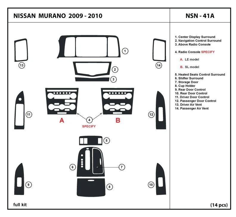 Kit de embellecedor interior de fibra de carbono real para Nissan Murano 2009-2010 Foto 1 de 1
