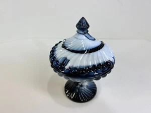 Vtg Westmoreland Black Amethyst Slag Glass Whirl & Ball Compote, Candy Dish, Lid - Picture 1 of 8