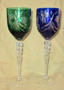 2 BÖHMISCHES GESCHLIFFENES GLAS KRISTALL WEIN STIELGLÄSER 9 1/2" hoch - Bild 1 von 9