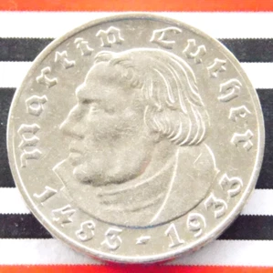 GERMAN 2 REICHSMARK 1933 A Martin LUTHER Silver Coin 3RD REICH WW2 RARE Mark - Picture 1 of 5