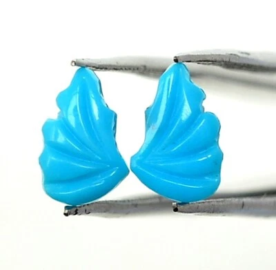 8x5 mm Natural Turquoise Hand Made Carving Pair 0.92 Cts Loose Gemstones - Image 1 of 4