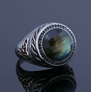 Labradorite Triquetra Ring Celtic Celtic Jewelry Norse Men Promise Spectrolite
