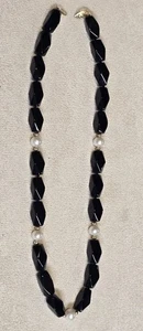 Vintage 14K Gold Perle echte Perle schwarzer Onyx Perlenkette Gsj ist der Hersteller - Bild 1 von 5