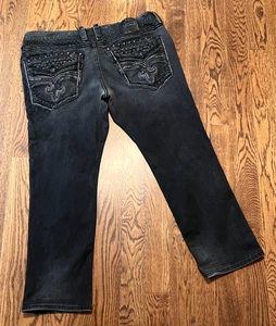 Pantalones de mezclilla Rock Revival para hombre 44x32 Tilden Alt rectos puntada gruesa negros - Imagen 1 de 5